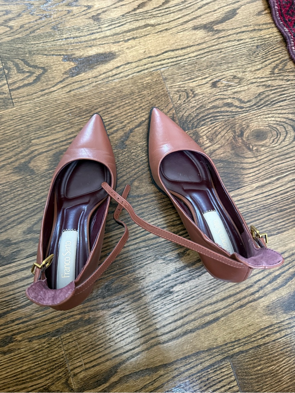 Franco Sarto Rust Brown Pointed-Toe Ankle-Strap Heels